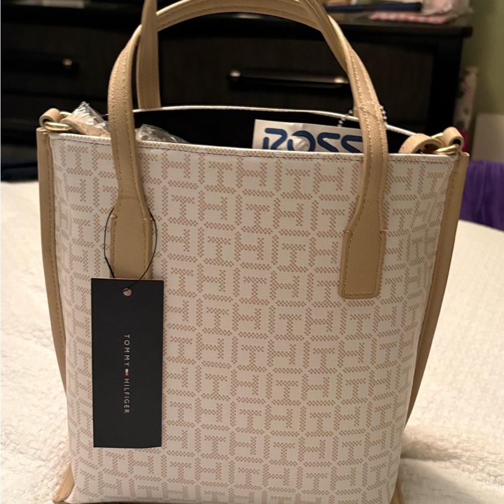 Tommy Hilfiger Beige and Tan Geometric Tote
